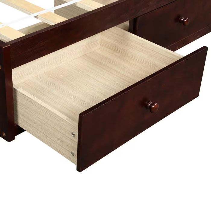 Cherry Twin Size Platform Storage Bed with 3 Drawers Storage