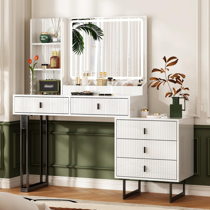 Premium White Vanity Desk With Illuminating Mirror