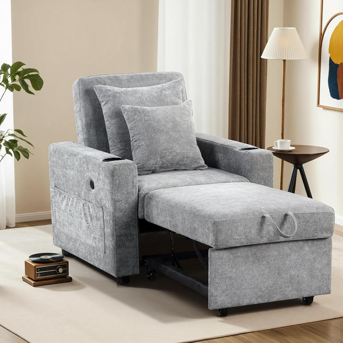 Convertible Sleeper Chair Bed With Linen Upholstery