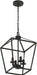 4 Light Chandelier Lighting, Industrial Ceiling Light Black Lantern with Brushed Gold, Geometric Metal Hanging Light Fixture with Adjustable Chain, E12 Base for Entryway Kitchen Island, Indoor Use