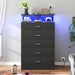Black Dresser for Bedroom with Column Design & Charging Station, Led 5 Drawers Tall Dresser for Bedroom,Black