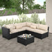 Patio Sectional 6 Pieces All-Weather Wicker Patio Furniture Set Outdoor Sectional with Glass Table Non-Slip Cushions and Waterproof Cover, Khaki