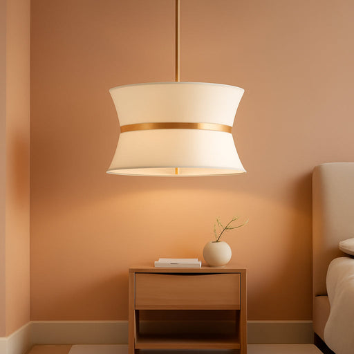 Brass Adjustable Pendant Light With Off-White Shade