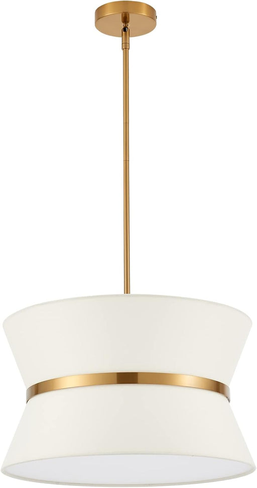 Brass Adjustable Pendant Light With Off-White Shade