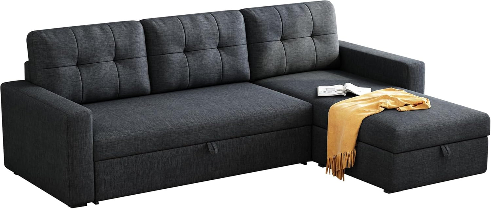 81.5" L-Shaped Sleeper Sectional Sofa Dark Grey