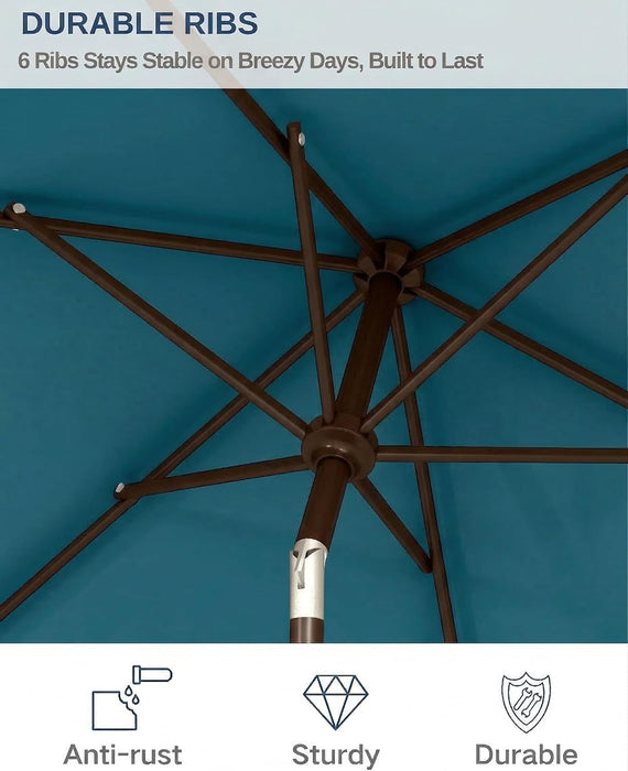 6.5X10Ft Patio Umbrella, Outdoor Umbrella with Push Button Tilt and Crank, 8 Sturdy Ribs, UV Protection & Waterproof Market Umbrella for Pool, Backyard, Beach,Deck (Lake Blue)