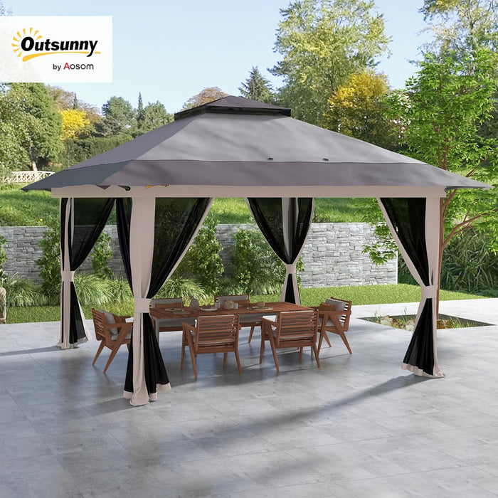 13' X 13' Pop up Gazebo with Netting, UPF 50+ Instant Canopy Tent Shelter with Water/Sand Bags, Wheeled Carry Bag, for Outdoor, Garden, Parties, Light Gray