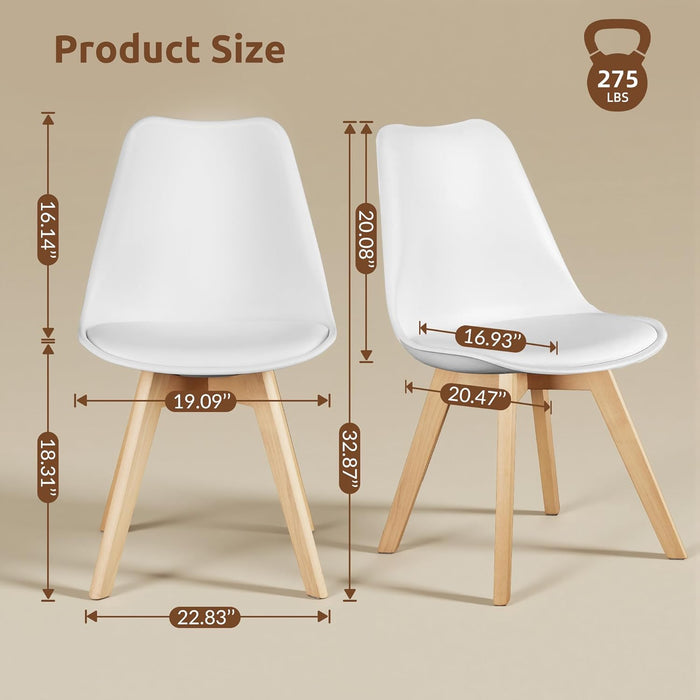 Dining Chairs Set of 4, Mid Century Modern Kitchen and Dining Chair, Soft Padded Dining Desk Chairs with Wood Legs, for Kitchen, Dining, Living Room & Bedroom, White