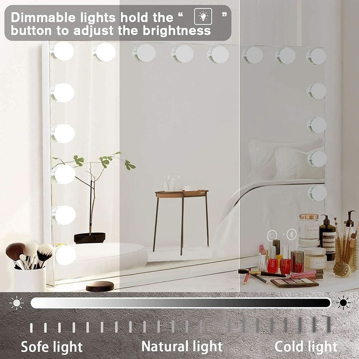 Vanity Mirror with Lights and Bluetooth Speaker 32"X 22.8" Hollywood Makeup Mirror with 18 LED Bulbs, Large Lighted Mirror with 3 Color Modes, USB Charging, 10X Magnification, Tempered Glass