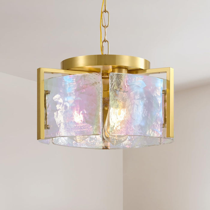 Handcrafted Gold Glass Circular Chandelier 3 Lights