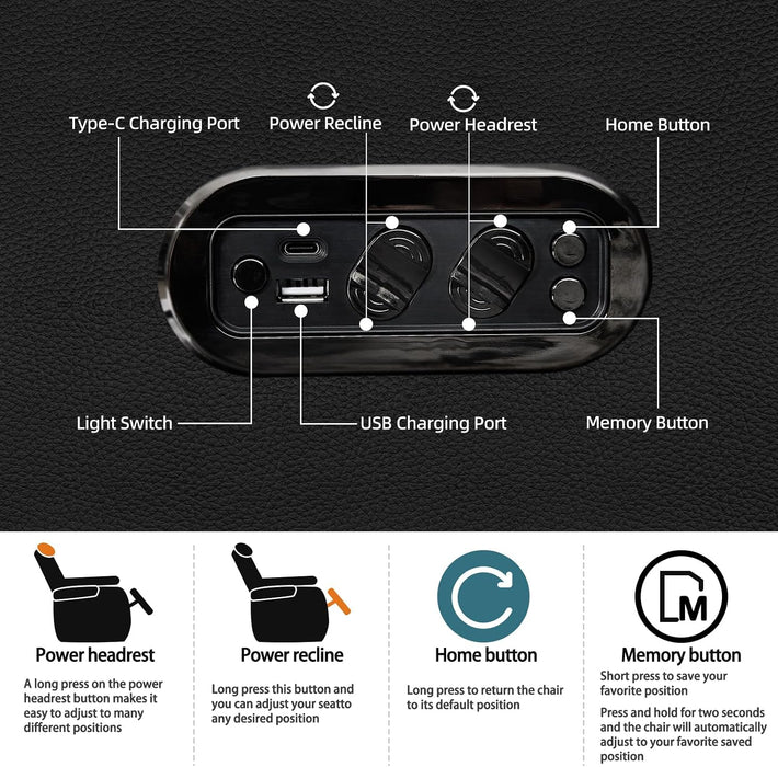 Top-Grain Leather Home Theater Seating, Dual-Motor Power Recliner