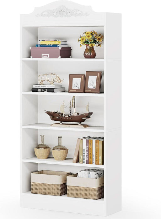 73 Inch Tall 5 Tier White Bookshelves, Modern 5-Shelf White Library Bookcase with Shelves, Freestanding Etagere Shelving Unit for Living Room/Home (1)