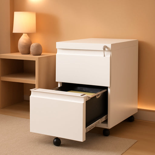 2 Drawer Mobile File Cabinet, Fully Assembled File Cabinets with Lock, Metal Rolling Filing Caninet on Wheels, Small Two Drawer under Desk Cabnet for Letter/Legal / A4 / File Box - White