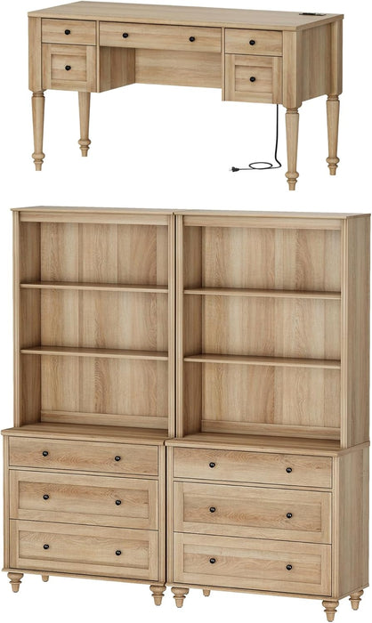 Oak Executive Workstation Set With Wireless Charging