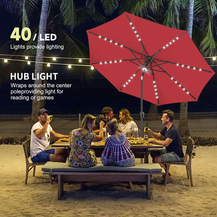 9 ft Solar LED Patio Umbrella Weather proof All Weather Red