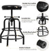 Industrial Bar Stools Vintage Counter Height Bar Stool with round Faux Leather Seat Metal Stool Adjustable Kitchen Stool 21.5-28 Inch Tall Black, 1PCS