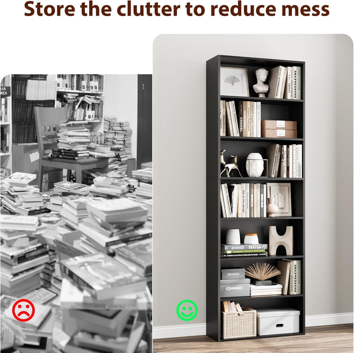82 Inch Tall Freestanding Black Bookshelf StorageUnit