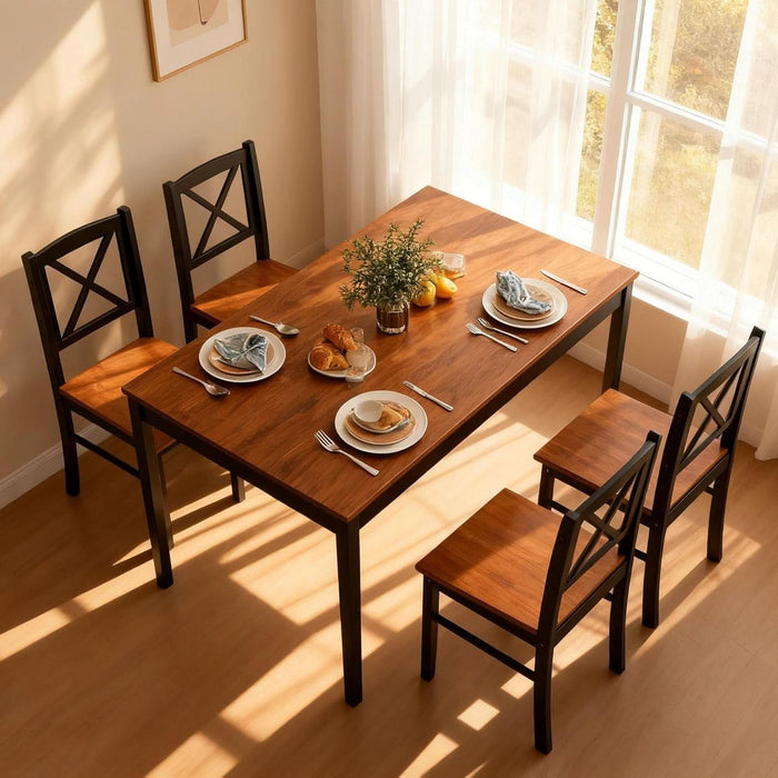 5-Piece Mid-Century Modern Dining Table Set for 4, Wooden Kitchen Table and Chairs, Compact Rubber Wood Dining Room Set for Small Spaces, Kitchen & Living Room