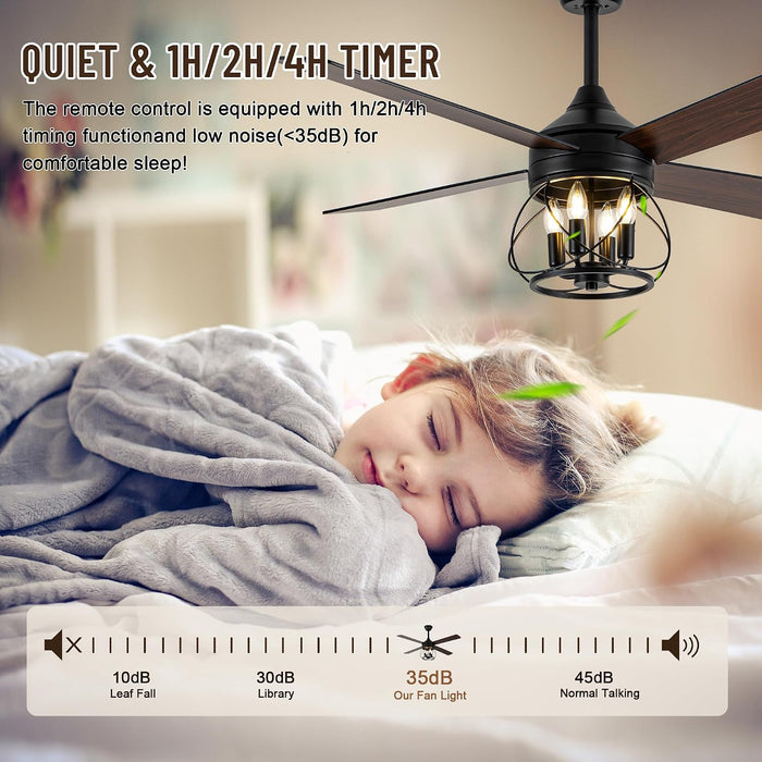 52 Inch Farmhouse Ceiling Fan Silent Motor Remote