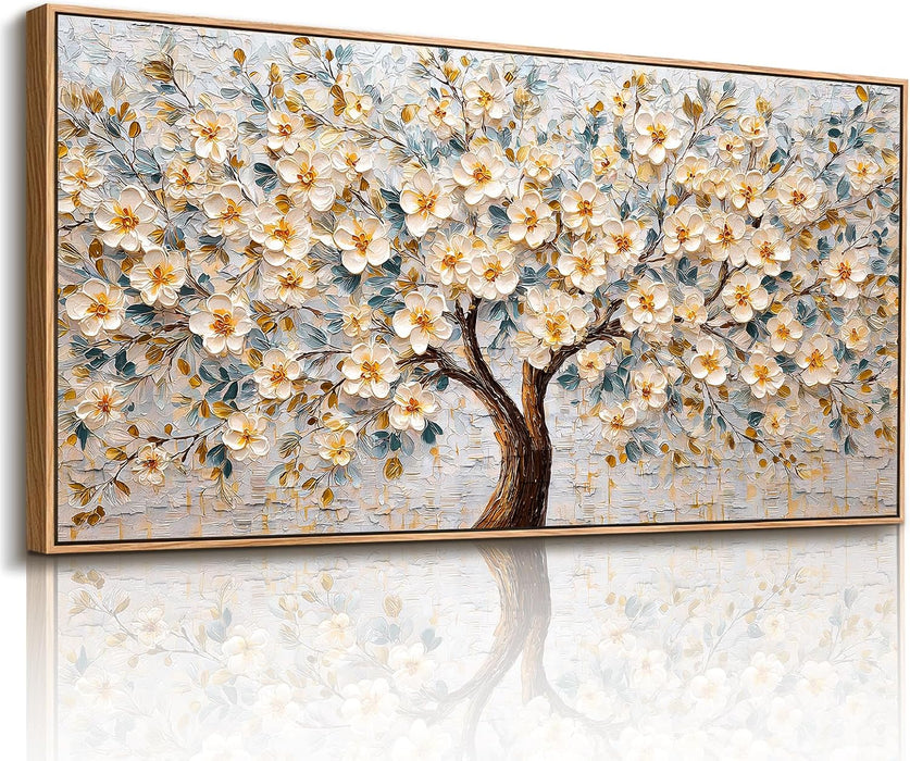 Floral Tree of Life Large Framed Wall Art Modern Home Decor Neutral | 20X40In,Canvas Print,Living Room Bedroom Wall Art,Cherry Blossom Picture,Abstract Painting,Japanese Aesthetic,Ready to Hang