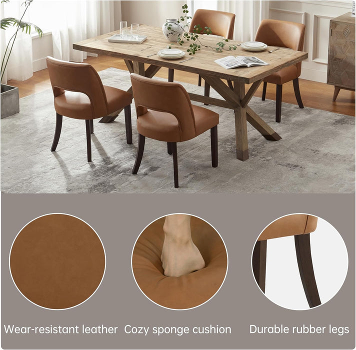 Modern Dining Chairs Set of 2, Faux Leather Upholstered Dining Room Chair Kitchen Chairs, Farmhouse Dinner Chair for Kitchen Dining Room, Brown