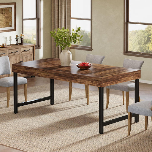 Farmhouse Dining Table for 4-6 People, 55 Inches Industrial Rectangular Kitchen Dinner Table with Heavy-Duty Metal Legs for Home, Dining Room, Small Space, Walnut