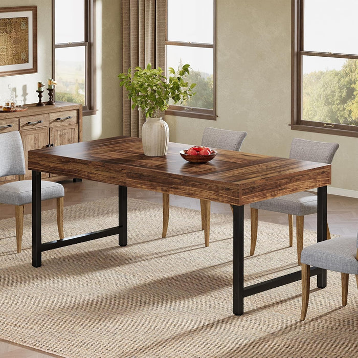 Farmhouse Dining Table for 4-6 People, 55 Inches Industrial Rectangular Kitchen Dinner Table with Heavy-Duty Metal Legs for Home, Dining Room, Small Space, Walnut