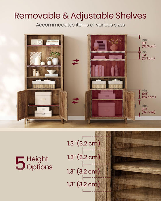 Farmhouse Bookshelf, 6-Tier Bookcase with Doors | Bookshelf for Living Room, Bedroom, Farmhouse Style, Warm Brown, LIRY Collection ULBC134K101S