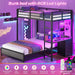Twin over Full Bunk Bed with Desk, Bunk Beds Twin over Full Size with Charging Station & Led Lights, Storage Drawers & Shelves, Loft Bed with Safety Guardrail & Ladder for Kids/Teens, Grey
