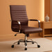 Ribbed Office Desk Chair Mid-Back PU Leather Executive Conference Task Chair Adjustable Swivel Chair with Arms (Brown)
