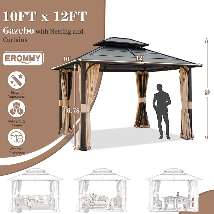 10x12 Foot Hardtop Gazebo Beige UVResistant Curtains