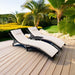 Patio Chaise Lounge Sets Outdoor Rattan Adjustable Back 3 Pieces Cushioned Patio Folding Chaise Lounge with Folding Table (Beige)