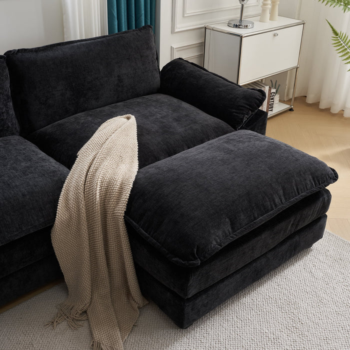 Convertible Sectional Sofa with Chaise L Shaped Couch with Ottoman Reversible 3-Seat Sofa Sectional Couch Sets for Apartment Black