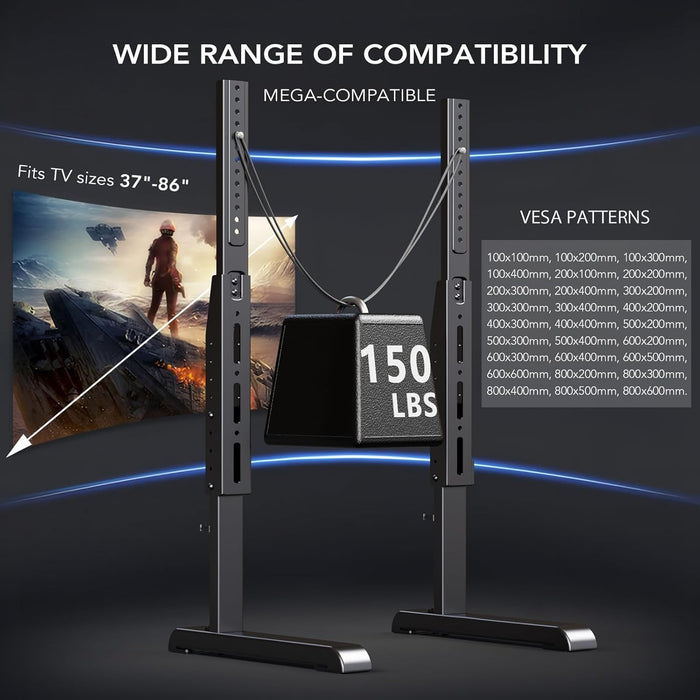 Table Top TV Stand with Height Adjustable TV Legs Replacement for Most 37-86 Inch Flat Curved Tvs,Steel TV Base Feet Holds up to 150 Lbs with Cable Management, Max VESA 800X600Mm Black