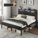 Full Size Bed Frame with Storage Headboard & Charging Station, Industrial Metal Platform Bed with Large Under-Bed Storage, Heavy Duty Slats, No Box Spring Needed, Black