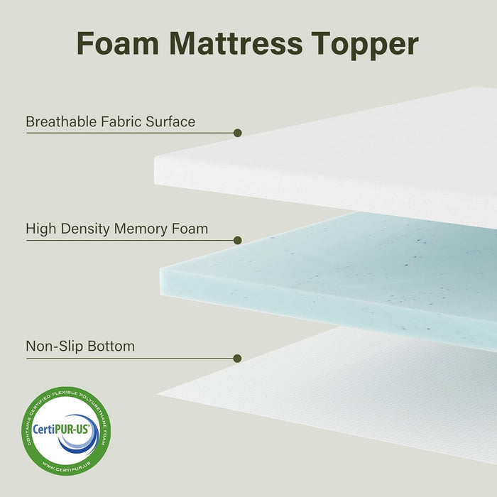 Queen Mattress Topper, 3 Inch Memory Foam Mattress Topper for Back Pain Relief, Removable & Washable Cover, Anti-Slip, Certipur-Us & Oeko-Tex Certified