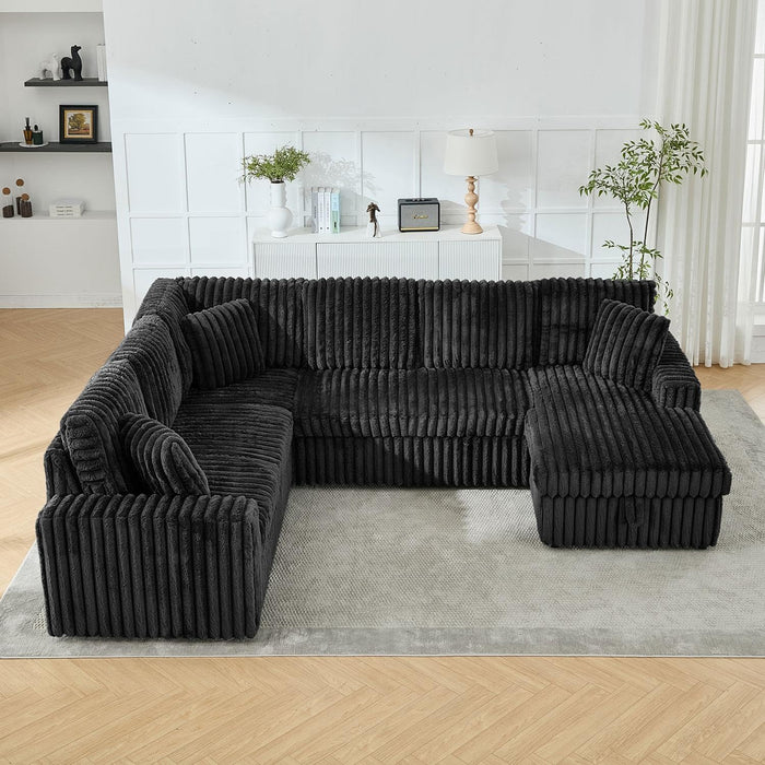 Black 122Inch U Shaped Sleeper Sectional USBChargingPorts