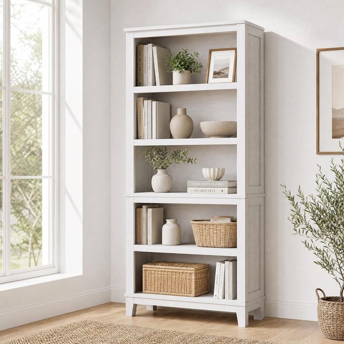 71" Farmhouse Bookcase, 5-Tier Bookshelf with Adjustable Shelves | Adjustable Shelves, Easy Assembly