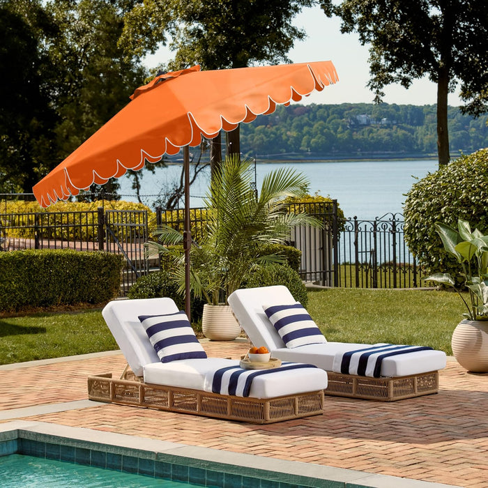 Safavieh PAT8010A Collection Venice Navy and White Single Scallop 9Ft Crank Outdoor Push Button Tilt Umbrella