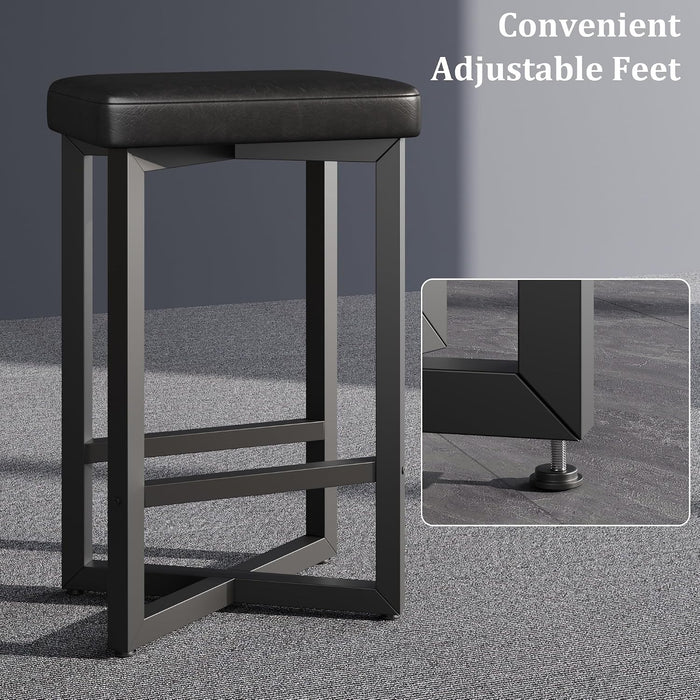 Bar Stools Set of 4, 24.6" Counter Height Backless Barstools | Black Upholstered PU Leather Seats, Metal X-Frame & Footrest, Modern Kitchen Stools for Home Bar, Dining Room