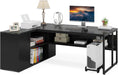 Large Executive Desk with File Cabinet, 71 Inch L Shaped Computer Desk Office Desk with Drawers and Storage Shelves, Business Furniture Desk Workstation for Home Office, Black