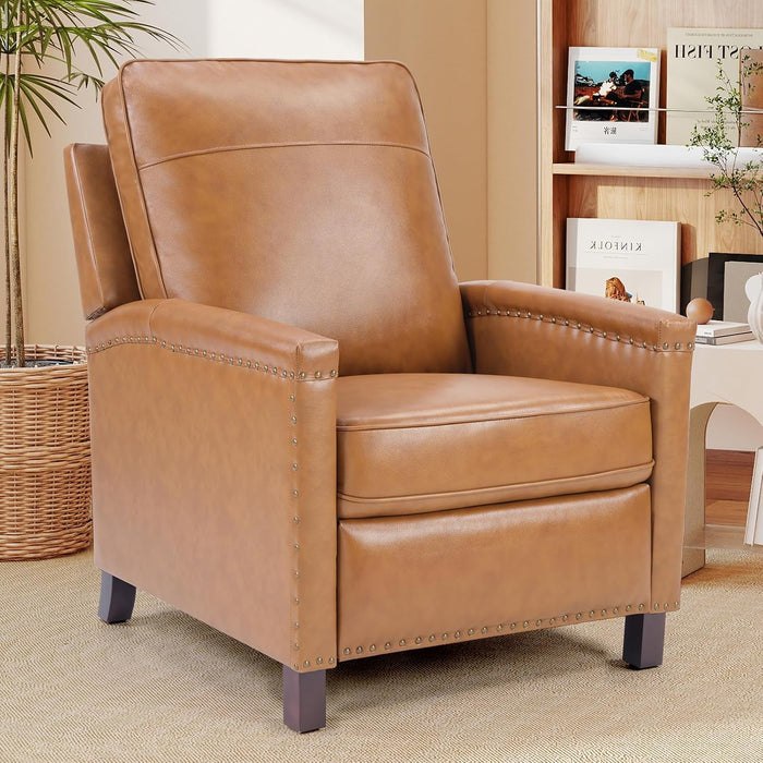 Genuine Leather Pushback Recliner Chair for Living Room, Brown