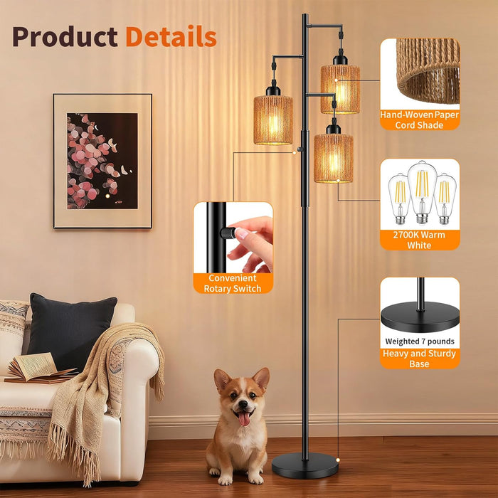 72 Inch Boho Floor Lamp HandwovenShade DimmableLighting