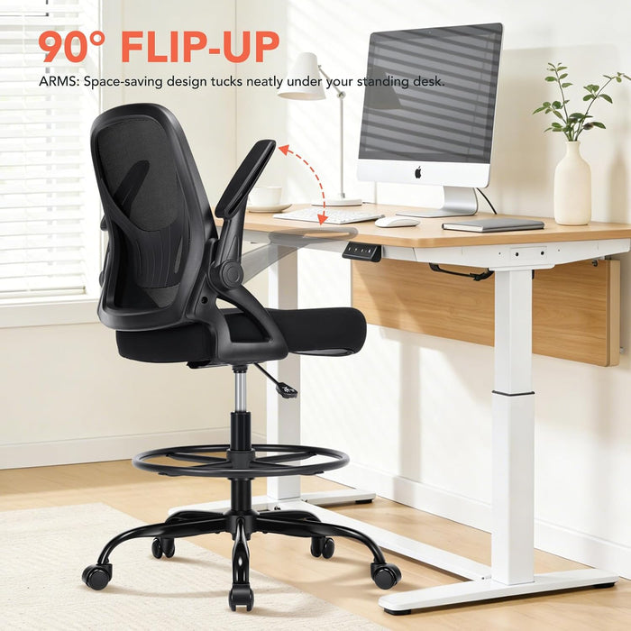 Drafting Chair, Tall Office Chair, Standing Desk Chair, Black，1Pk