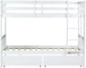 Twin over Twin Wood Bunk Bed with 2 Drawers for Girls,Boys,Convertible into 2 Beds,Wood Bunk Bed with Ladder and Safety Guardrails,No Box Spring Needed, White
