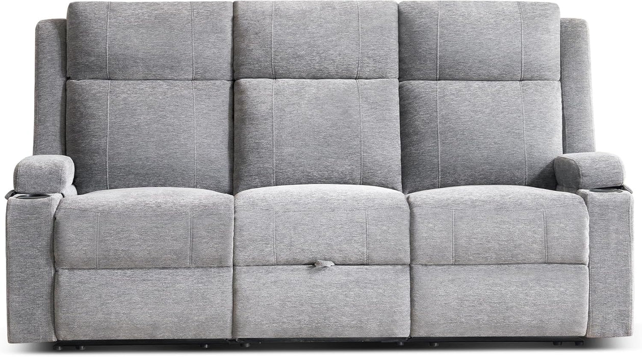 Large Manual Reclining Sofa – 3-Seater Chenille Reclining Couch with Cup Holders, Wide Seat, Easy Assembly & Spill-Resistant Fabric – Cozy Reclining Sofa for Living Room, Apartment, RV