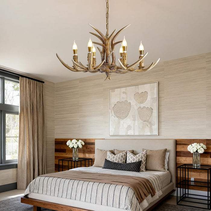 Six Light Antler Chandelier With Durable ResinComposite