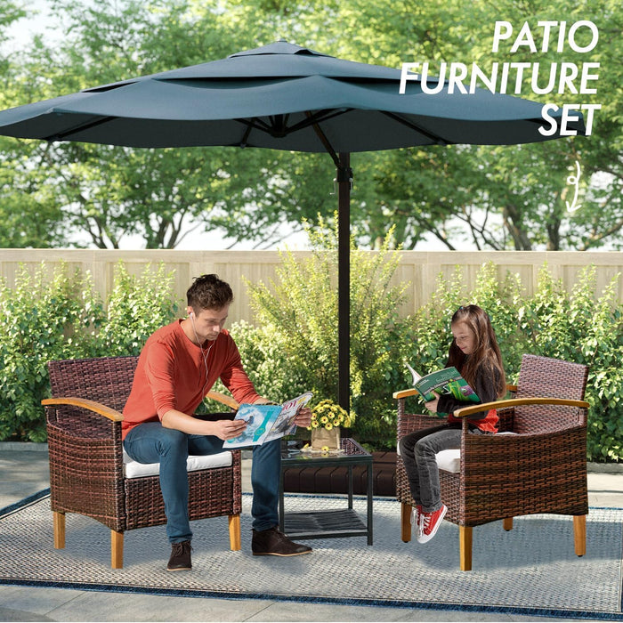 3PCS Outdoor Patio Furniture Set Outdoor Furniture Set with Table outside Lawn Patio Chairs Set of 2 Patio Conversation Sets Bistro Wicker Patio Set for Backyard Porch Balcony Garden (Brown)