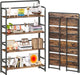No Assembly Extra Wide 4 Tier Folding Bookshelf Storage Shelves Vintage Bookcase Standing Racks for Bedroom Living Room Home Office