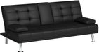 Futon Sofa Bed Modern Folding Futon Set Convertible Recliner Lounge for Living Room with 2 Cup Holders, Removable Armrests (PU Leather, Black)